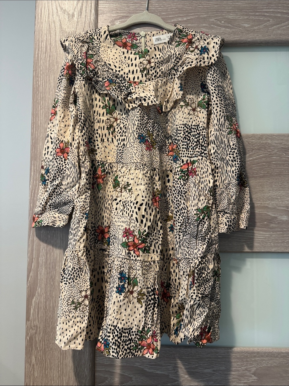 Zara Kids Girls Size 6 Floral Animal Print Ruffle Tiered Dress Boho